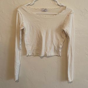 White Scallopped Crop Top